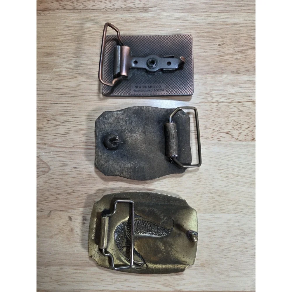 Vintage Belt Buckle Lot 3 Trout Fish Fishing Newton Mfg Solid Brass Mens